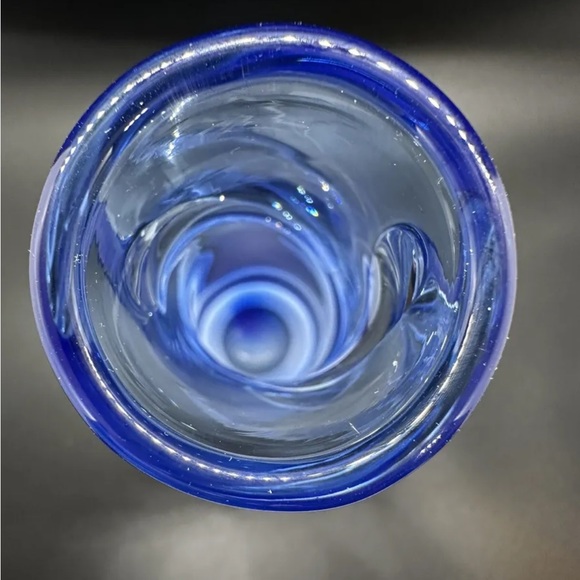 Glass Vase Clear with Blue Vintage Artist Signed - Picture 3 of 5